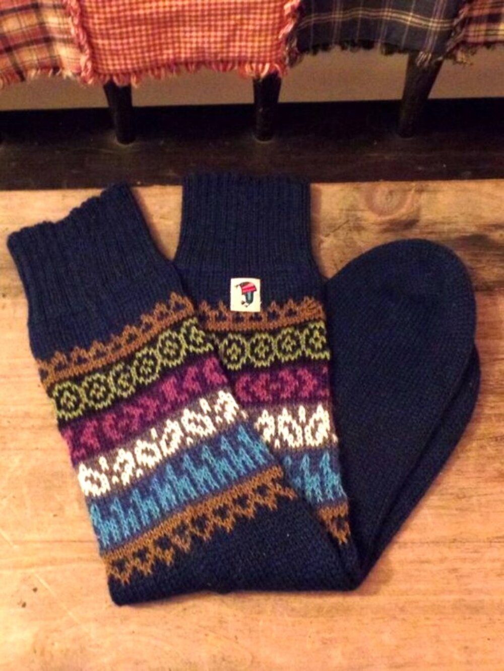 Alpaca Patterned Socks Made in Peru NWOT NAVY 8-10